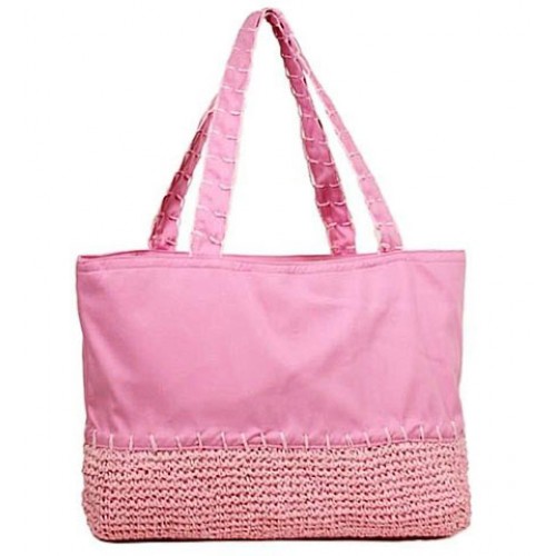 Straw Shopping Tote Bags - Pink - BG-ST169PK